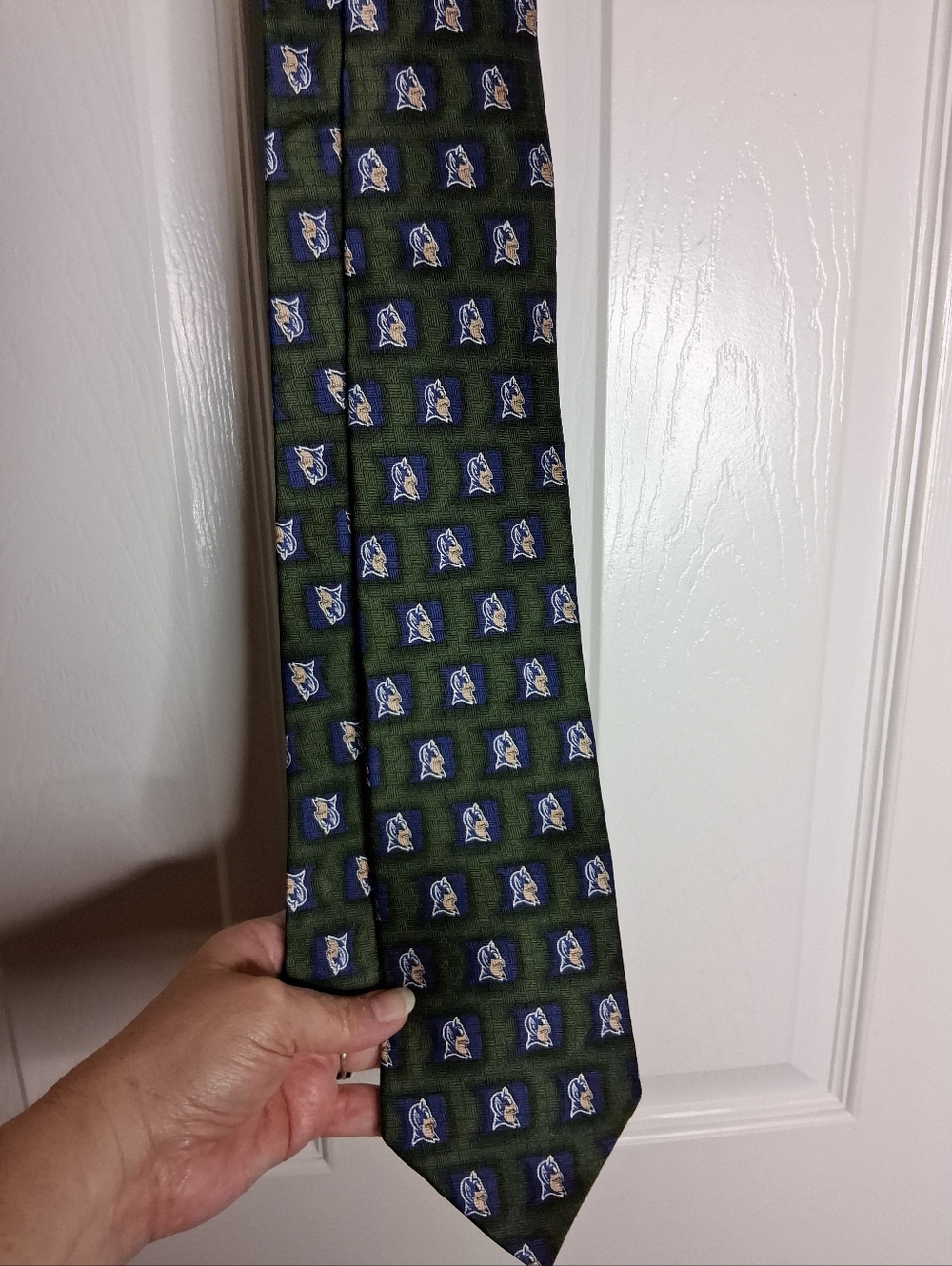 Vintage Cornell Duke University Green Men's Tie - Blue Logo Accent 100% Silk USA
